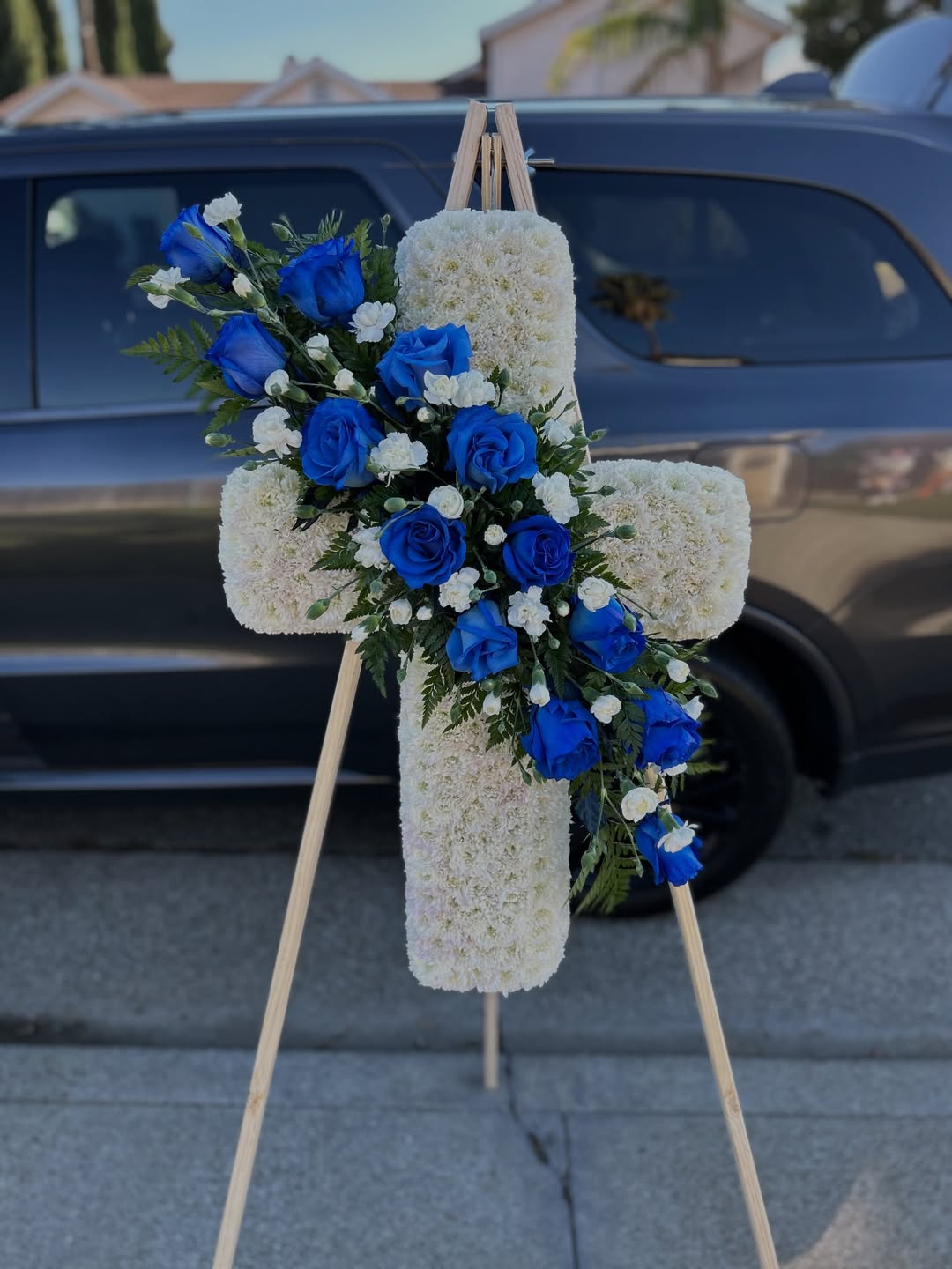 Cross Sympathy Flower Spray Arrangement
