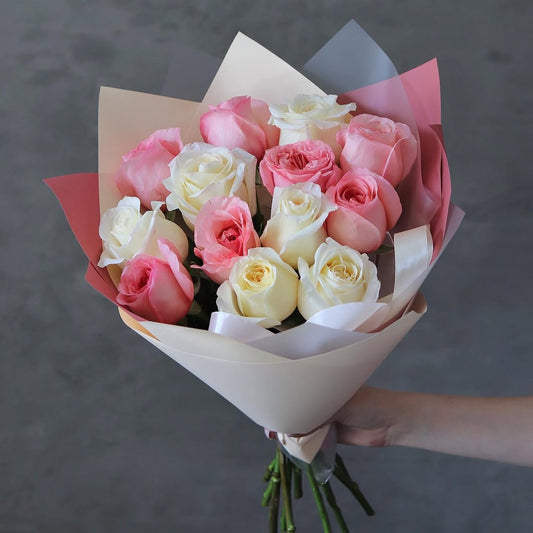 Dozen Pink & White Roses
