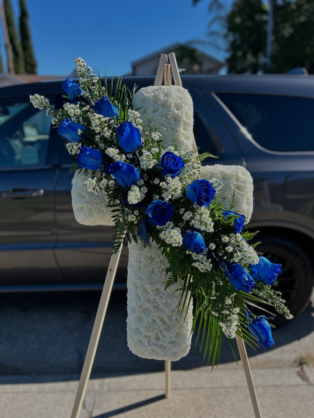 Cross Sympathy Flower Spray Arrangement
